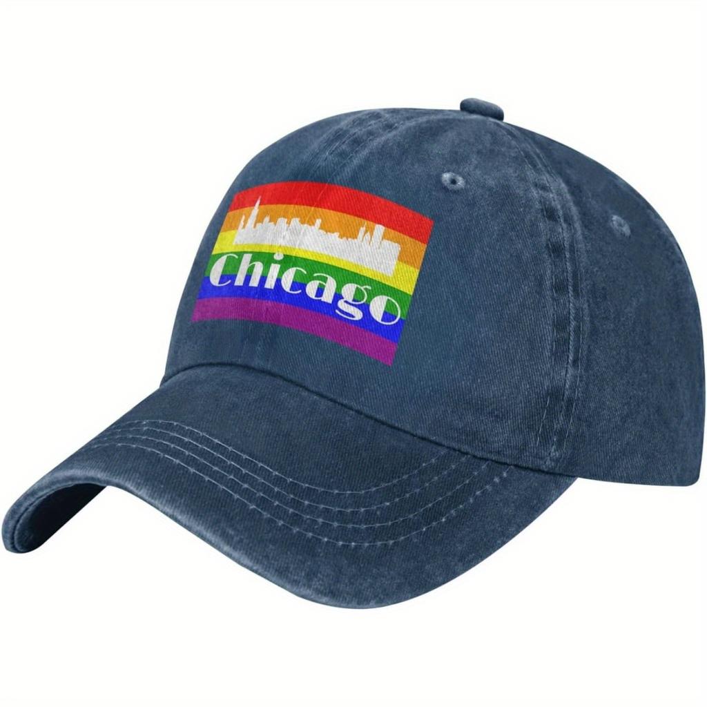 Chicago Pride Rainbow Skyline Vintage Washed Baseball Cap Adult Casual Polyester Adjustable Sun Protection Hat