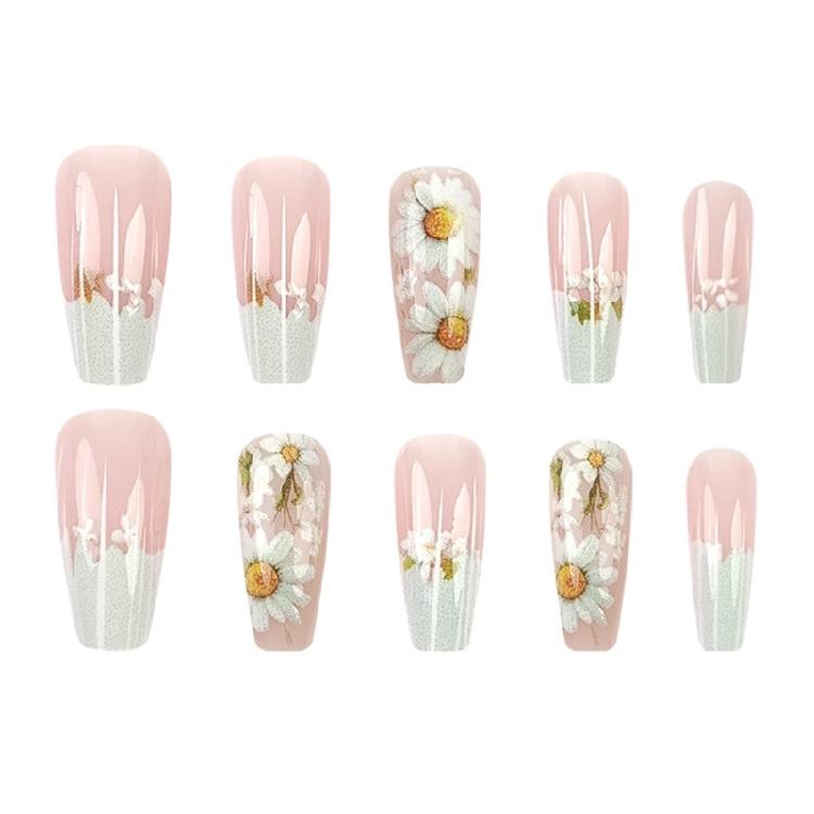 Press-on-Nägel Mandel Falsche Nägel Blume Acrylnägel Herbstnägel Press-ons Vollabdeckung Aufkleb-Nägel für den täglichen Gebrauch 24 Stück