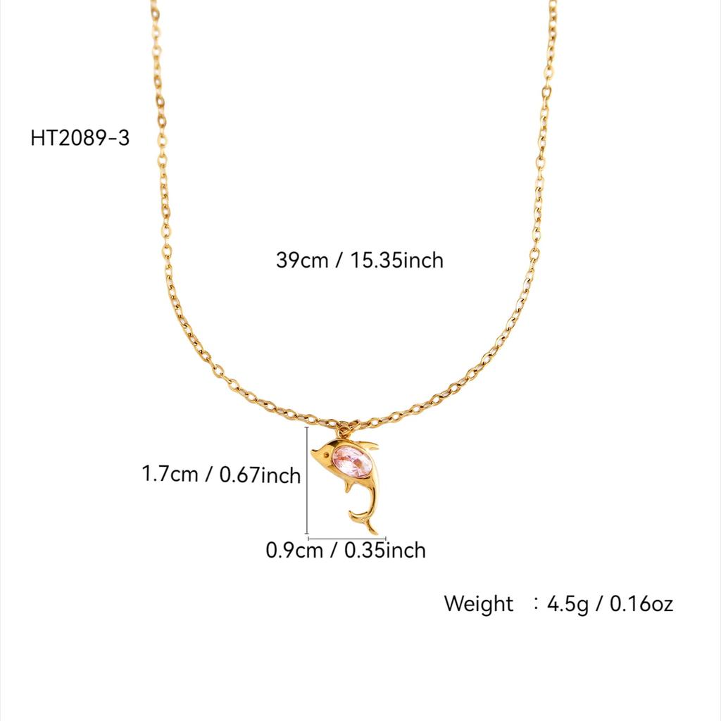 Summer Beach Series Elegant Fashion Simple Luxury Stainless Steel 18K Gold Plated With Zirconia Dolphin Pendant Necklace Female