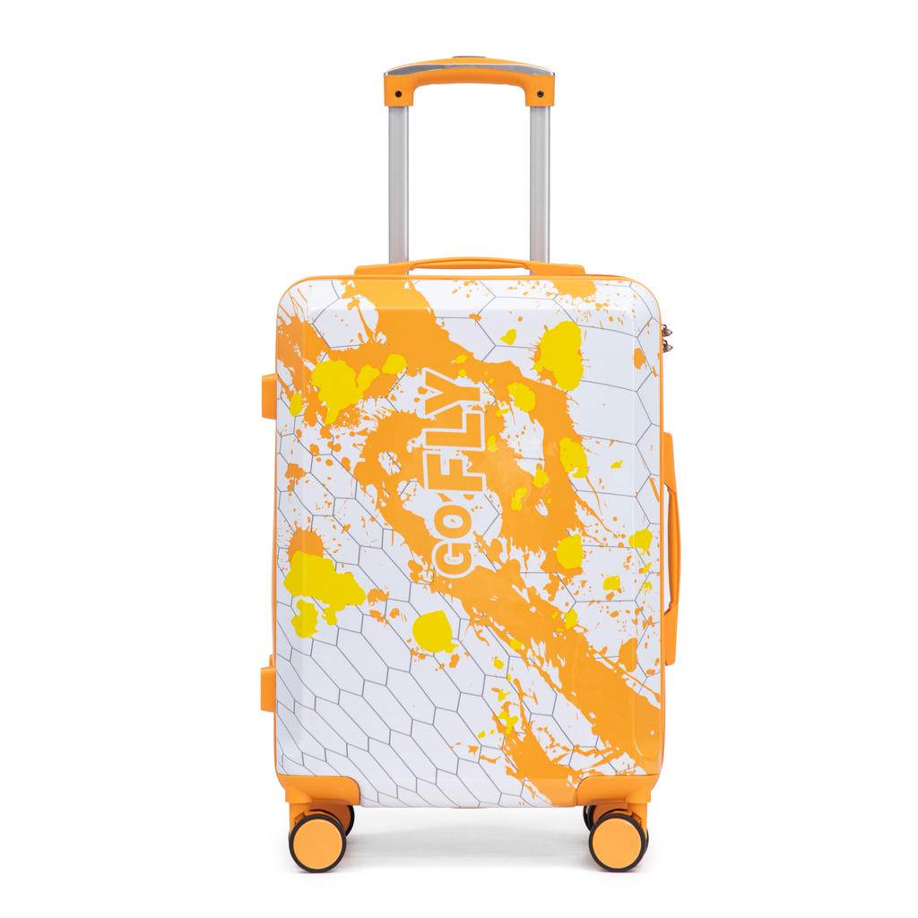 20-Inch PC Spinner Wheel Suitcase, Carry-On Suitcase, with Printed Pattern and Combination Lock (Orange)