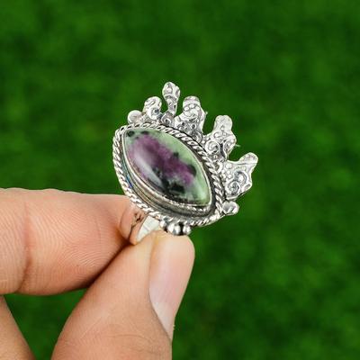Mothers Day Deal 925 Silver Ruby Zoisite Gemstone Bezel Statement Ring Jewelry