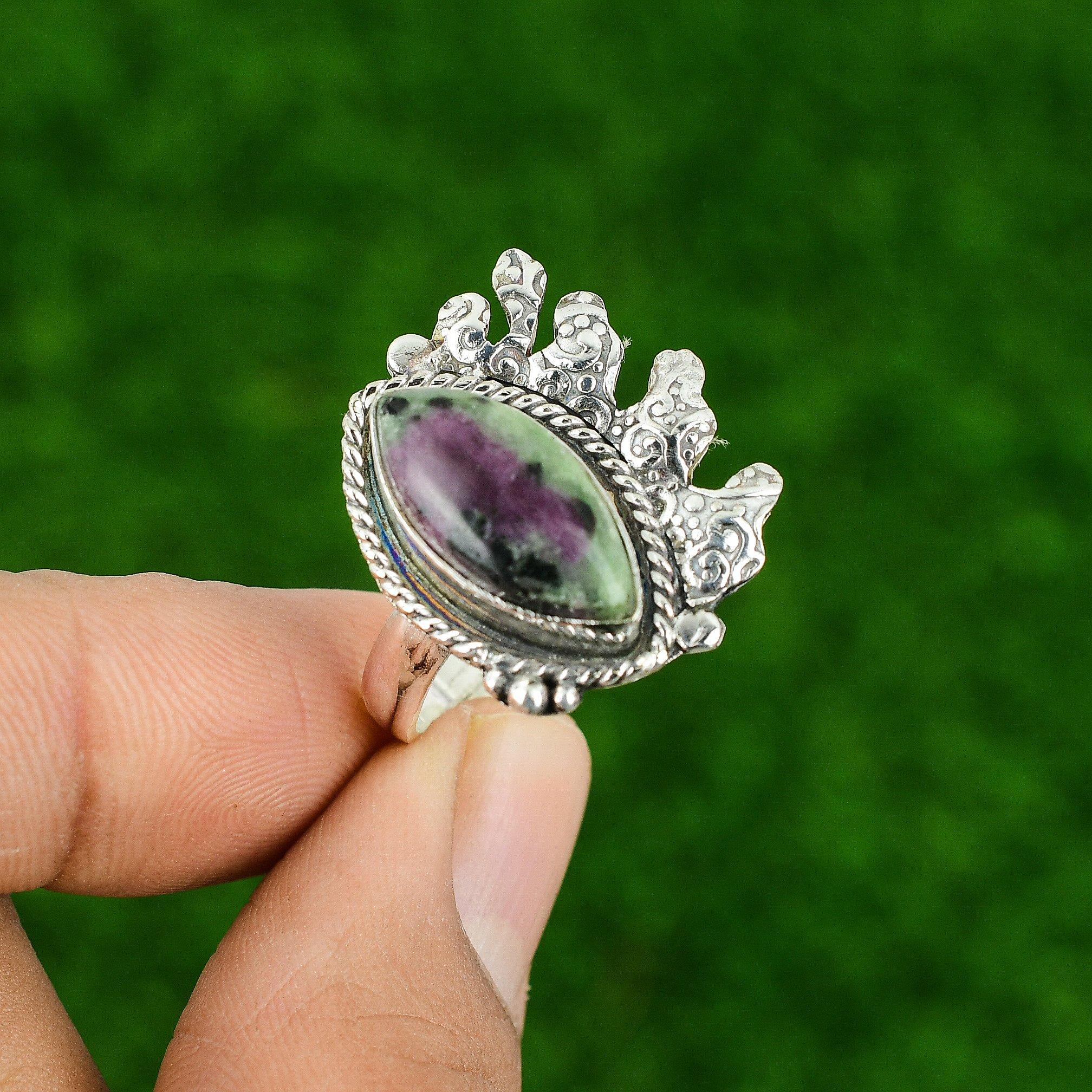 

Mothers day Deal 925 Silver Ruby Zoisite Gemstone Bezel Statement Ring Jewelry Adjustable