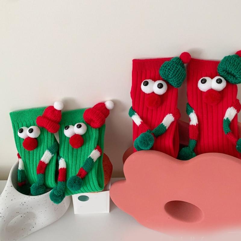 Children Christmas Party Decors Socks Creative Festival Cartoon Big Eyes Magnetic Hand Middle Tube Socks Hosiery Gift