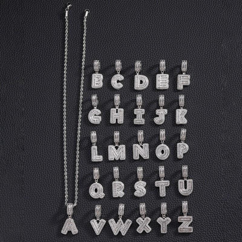 Collana con Ciondolo Lettera in Rame con Incastonatura in Zirconia Stile Hip Hop Alfabeto Iniziale Charms Donna Uomo Gioielli Trendy