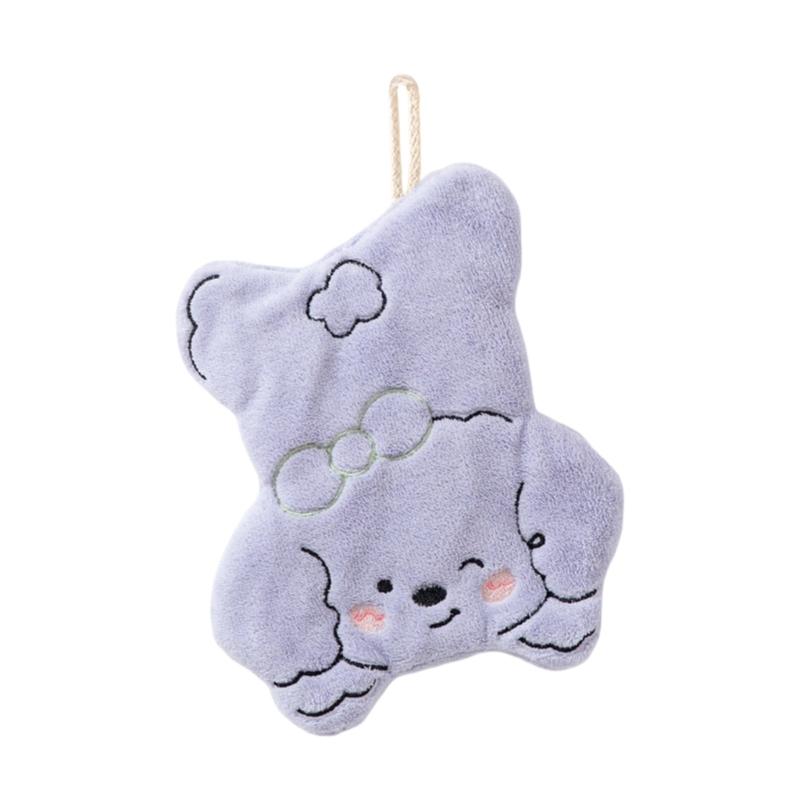 

Cute Cartoon Dog Hand Towel Soft Corals Fleece Wipe Rag with Lanyard Handkerchief for Easy Hanging in Kitchen Bathroom
