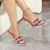 Damen Sexy Strass-Stiletto-Slipper Kristall-Transparente Plateau-Absätze Sommer-Bankett-Party Damen-Schuhwerk LFD-198711-Q3