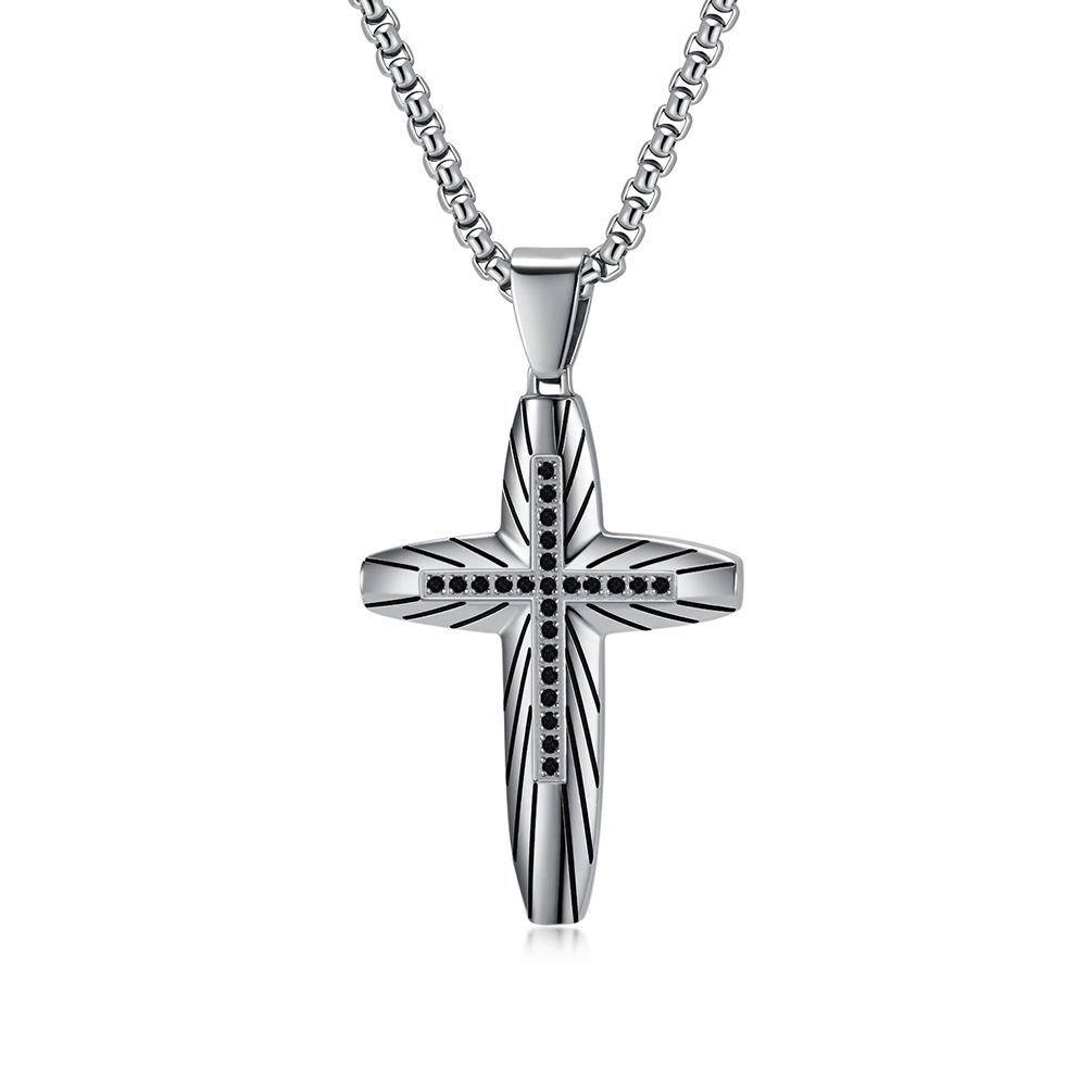 Cross Pendant Original Curved Ray Shape Diamond-encrusted European Style Couple Pendant Sweater Item Pendant Chain 60CM