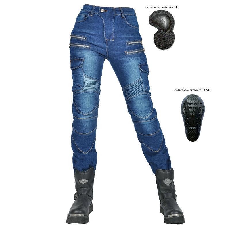 Motorcycle jeans, female rider elastic motorcycle riding pants, retro personalized casual anti-drop pants