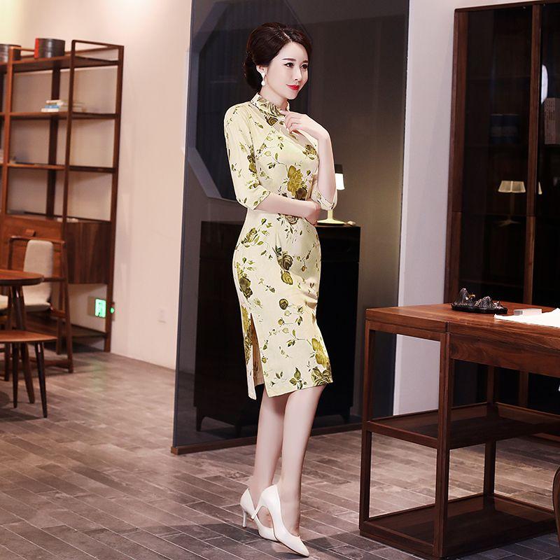 Chinese Style Cheongsam Retro Mid-length Improved Cheongsam Temperament Short-sleeved Dress