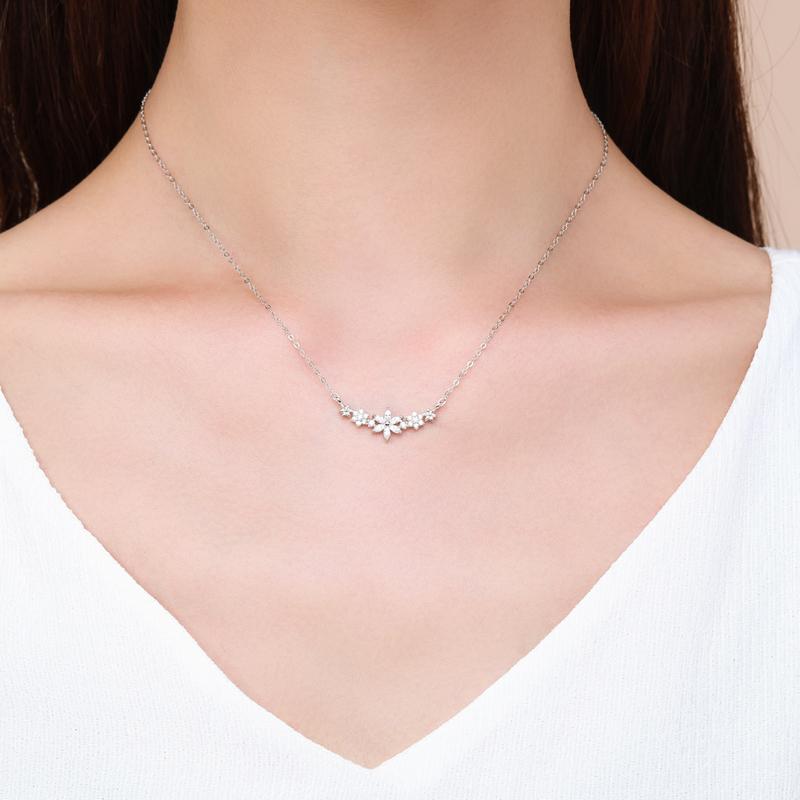 MODIAN 925 Sterling Silver Dazzling Clear CZ With Daisy Flower Pendant Necklace for Women Link Chain Wedding Engagement Jewelry
