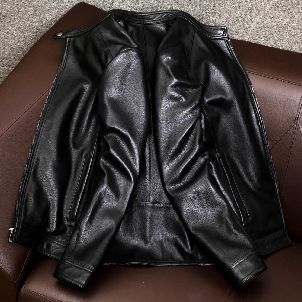 Nuova Giacca da Uomo in Vera Pelle Slim Fit Cappotto Corto Pelle di Vitello Gialla Collo Alto Capospalla Casual