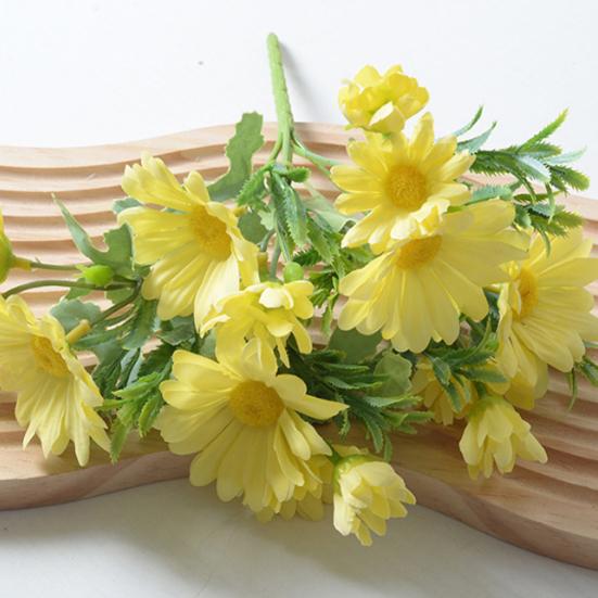 Artificial Flowers 27CM Height Small Bouquet Multiple Sun Chrysanthemum Heads Green Leaves