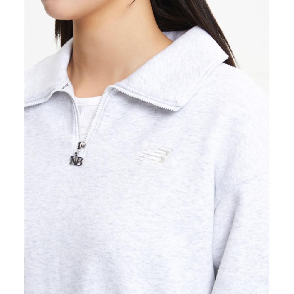 New Balance Nbnce4w912 Women Essential Brushed Half Zip Up Sweatshirt  Light Gray 