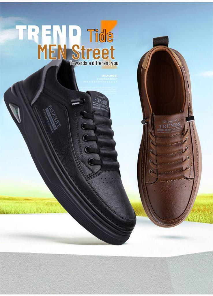 2025 Men's Trendy Height-Boosting White Casual Sneakers - Versatile, Breathable, Soft Sole, Sporty Leather Design