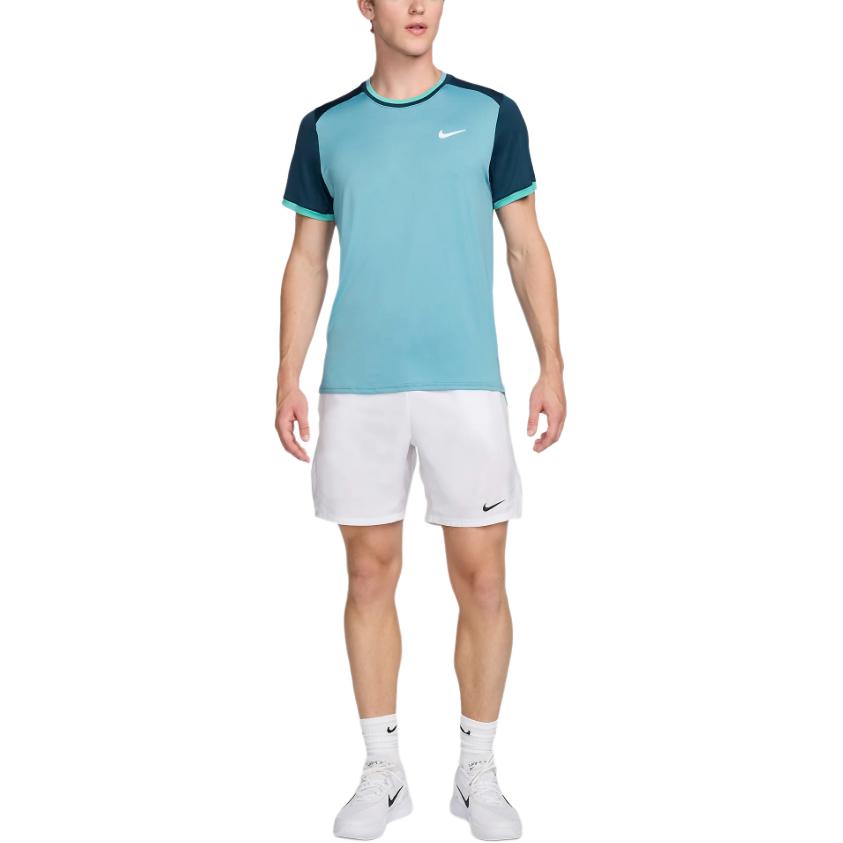 Nike Court Advantage Logo Embroidery Round Neck Pullover Short Sleeve T-Shirt Men T-Shirt Denim-Green Turquoise FD5320-464
