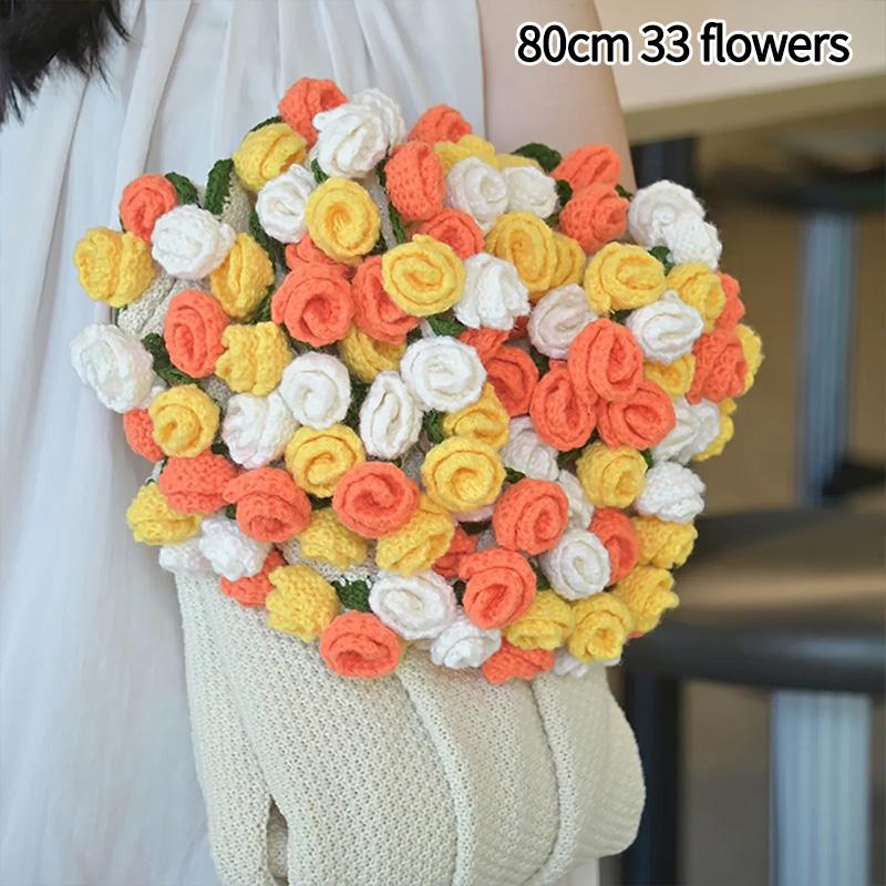 60/80/100cm Crochet Flower Bouquet Blanket Artificial Flowers Blanket Bouquet of Rose Blankets Home Decorations Christmas Gifts