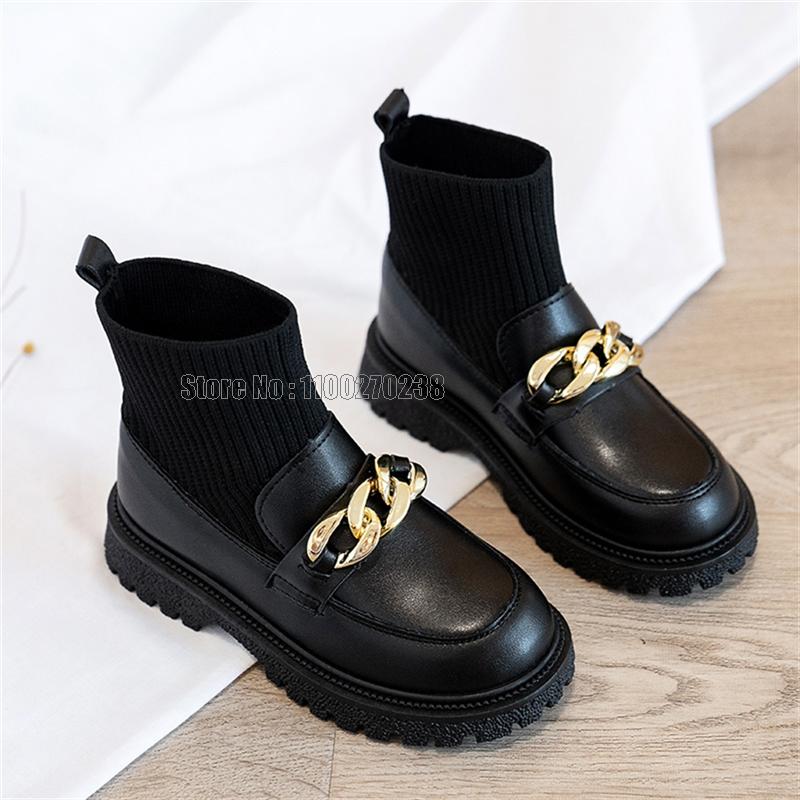 Children Socks Leather Boots Platform Slip On Girls Princess Non-slip Thick Bottom Kids Shoes