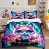 Dreamy Glowing Fox With Aurora Background Printed Duvet Cover Set1 Duvet Cover+2 Pillowcasemulti Size Bedroom Bedding Decor