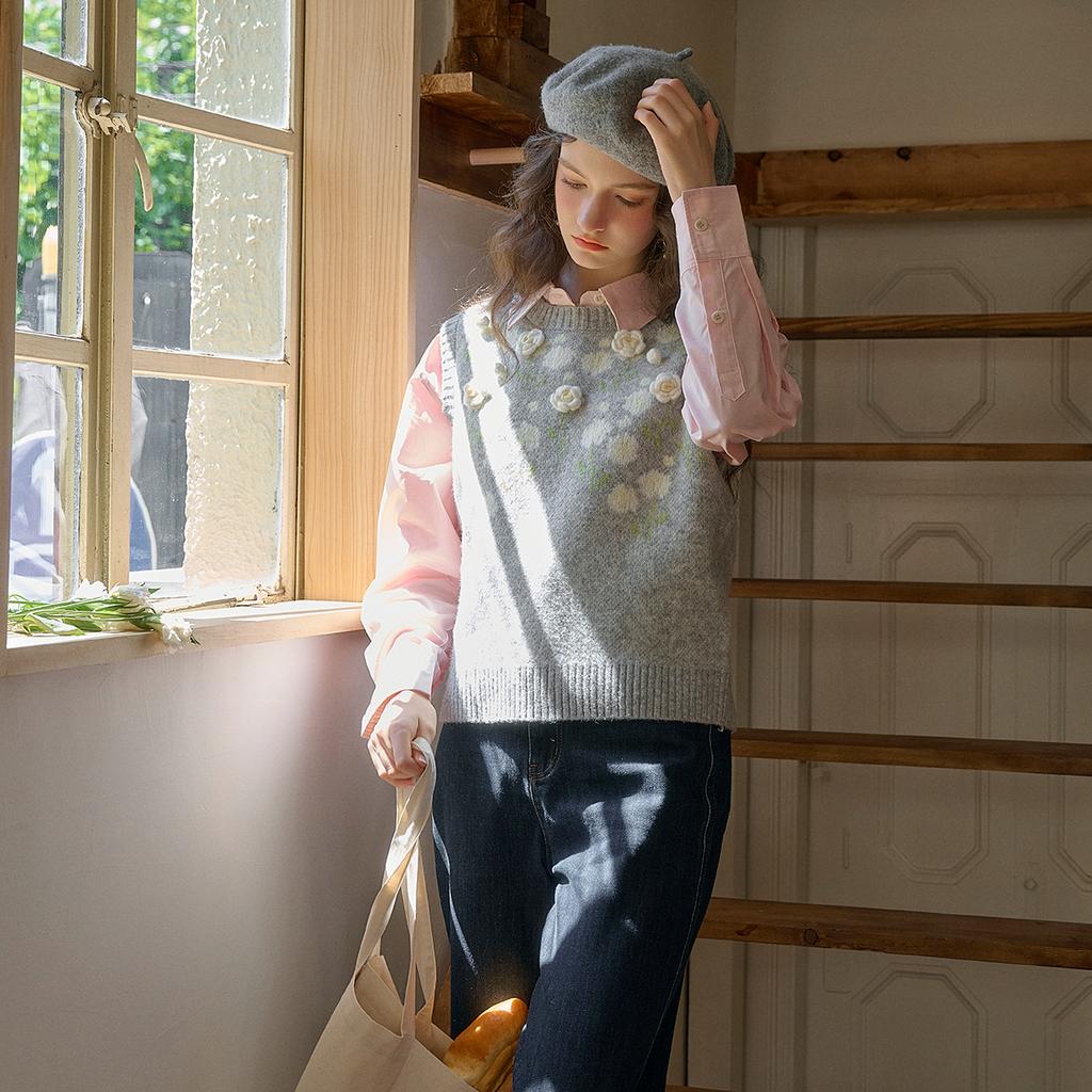 Dimanaf 2025 Toamnă Femei Pulovere Vestă Fără Mâneci Stil Broderie Imprimeu Tricotaj Casual Larg Scurt