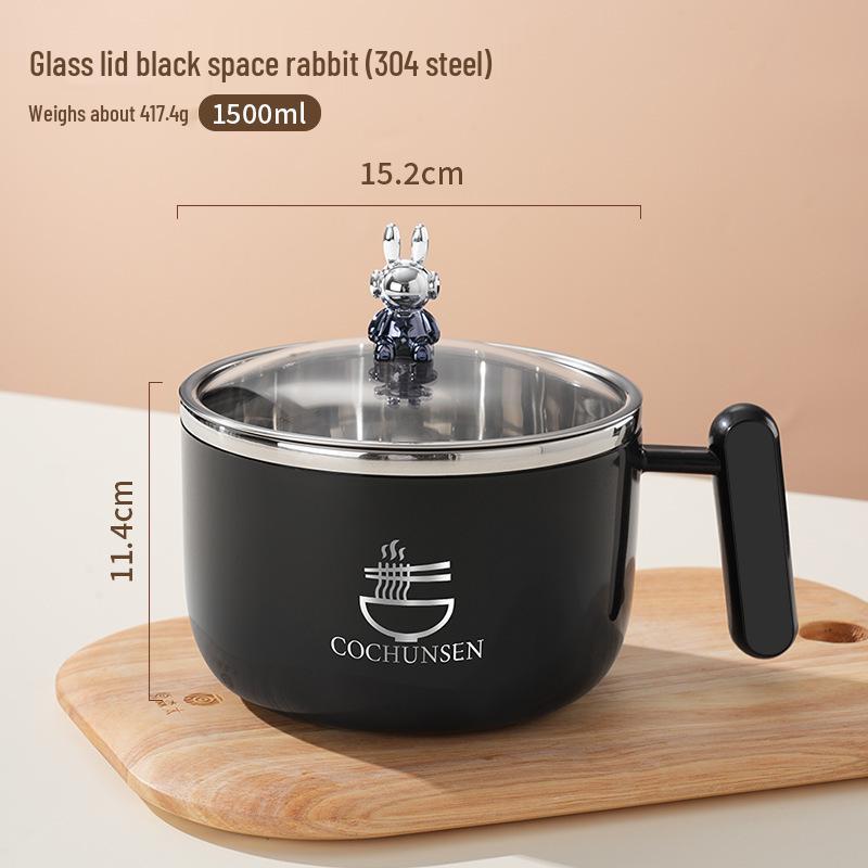 Stainless Steel Instant Noodle Bowl with Glass Lid for Students and Office Workers