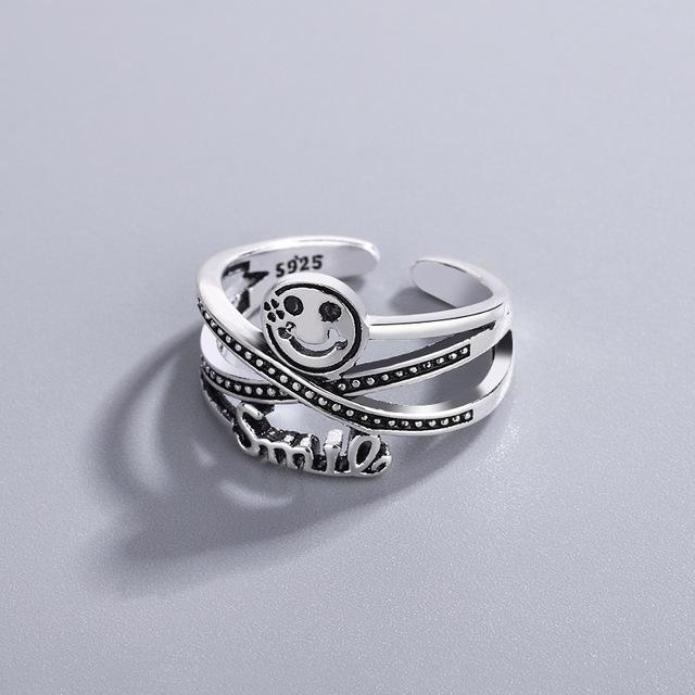 English Letter Ring Silver Color Metal Adjustable Opening Rings for Women Poker Alphabet Creative Finger Ring Men Trendy Jewelry