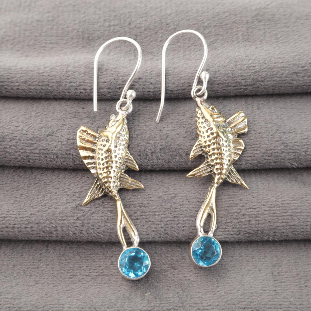 Swiss Blue Topaz Gemstone 925 Sterling Silver Drop Hook Sisters Gift Earrings EE-148-18