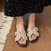 Flat bottom Internet celebrity cool slippers women wear 2025 new summer fairy wind pearl rhinestone word with beach slippers