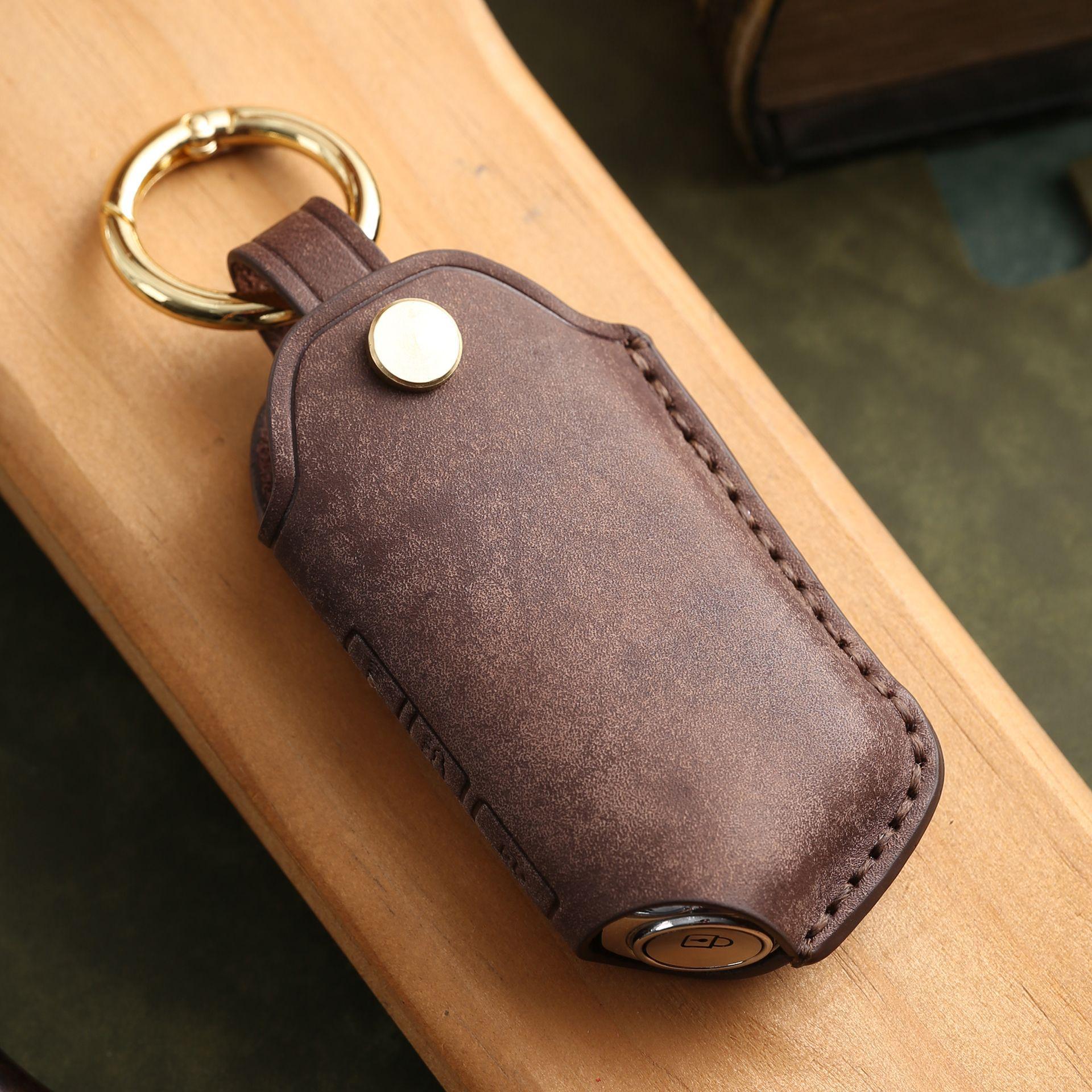 

Customized leather key bag is suitable for high-grade pure hand-stitched car key cover and shell ring for Kia commercial vehicles коричневий