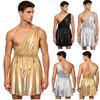 Herren Antikes Griechisch-Römisches Metallisch Glänzendes Toga Kostüm Ein Schulter Elastische Taille Tunika Kleid