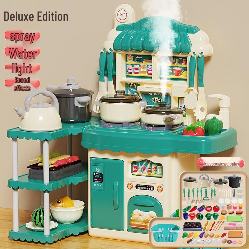 Playhouse Kitchen & Dining Table Set with Spray Light – Realistic Cooking Toys for Girls.