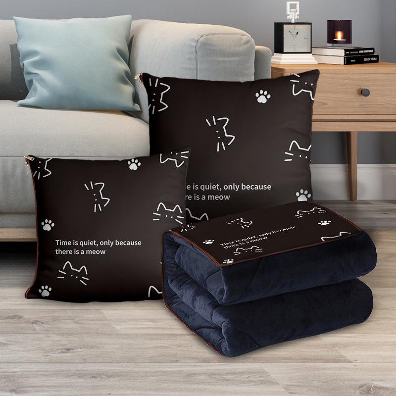 Custom Cartoon Plush Throw Pillow Blanket with Fleece Lining