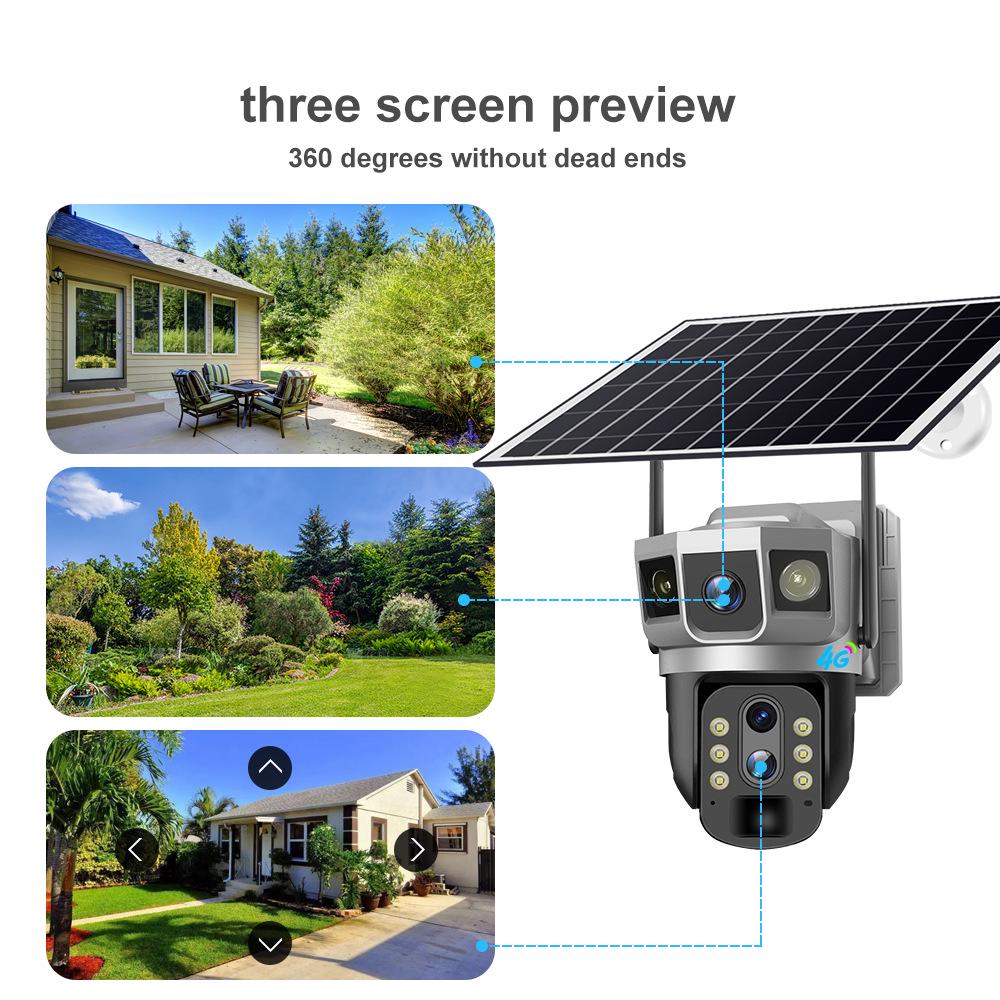 360° Solar Wireless Camera with 10x Zoom & Three-Screen Monitoring for Day/Night Full-Color Outdoor Use