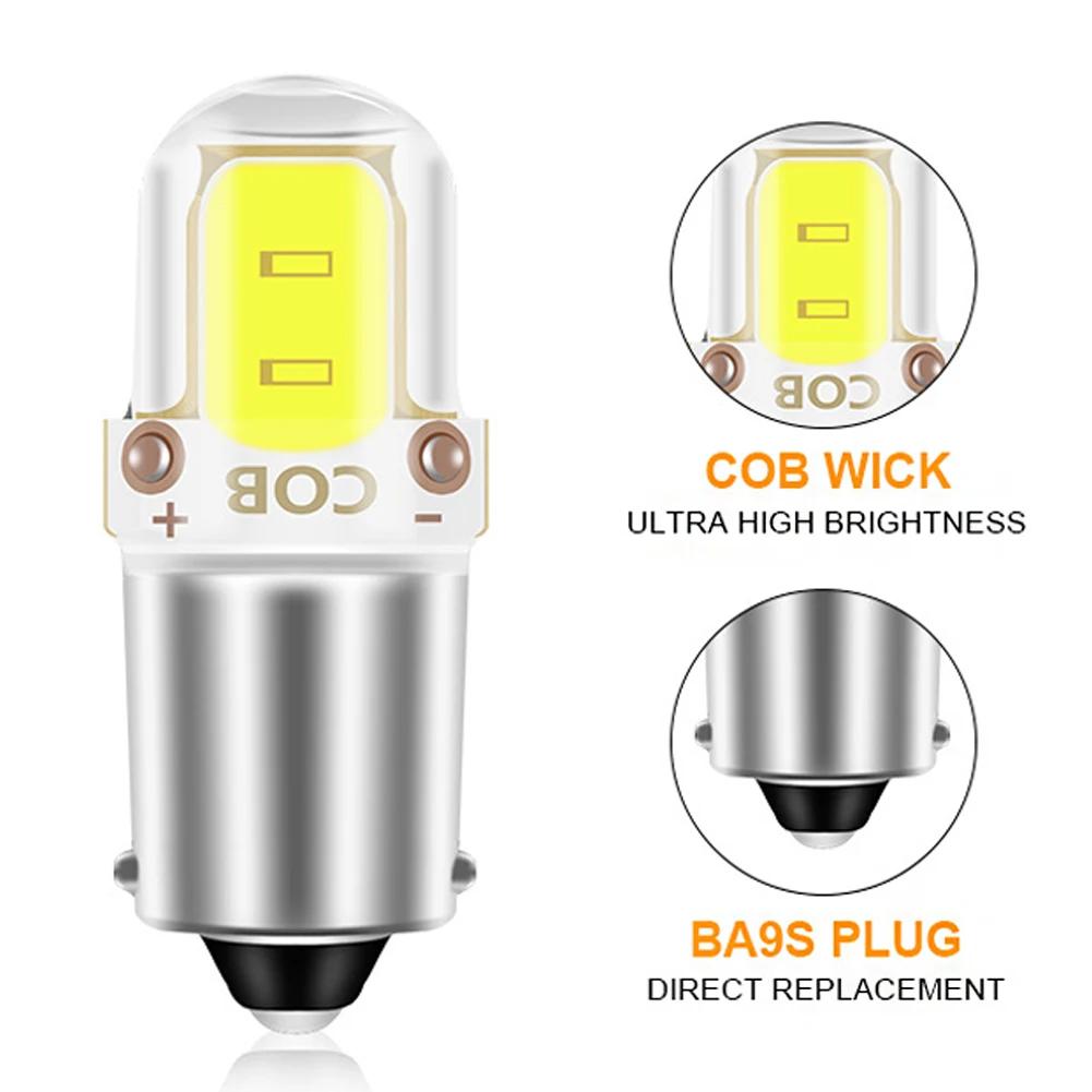 2/4/6Pcs BA9S Car COB LED Bulb DC12V LED Lights 3W Interior License Plate Light Marker Reading Auto Lamp White 6000K Signal Lamp
