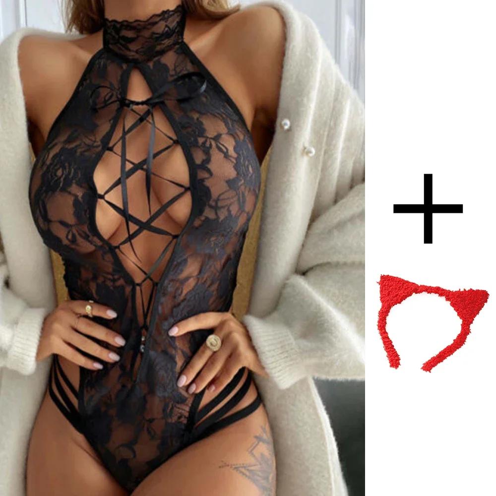 Hot Sexy Lingerie Costume Nuisette Porno Fantasy Lingerie Bodysuit Porn Babydoll Dress Erotic Lingerie for Women Lace Open Bra