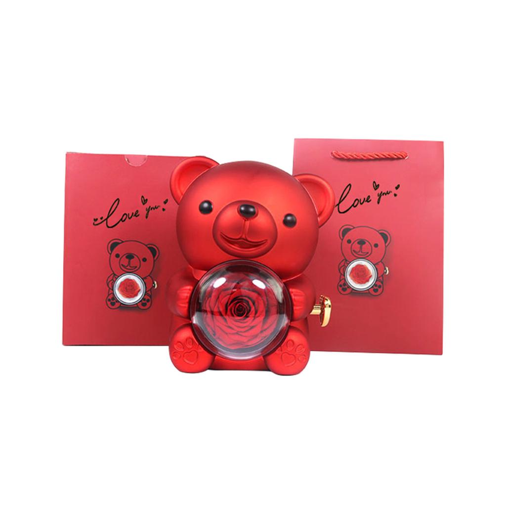Romance Bear Box With Preserved Rose Elegant For Valentines' Day Mother's Day Weddings Anniversaries Various Color Romance Box