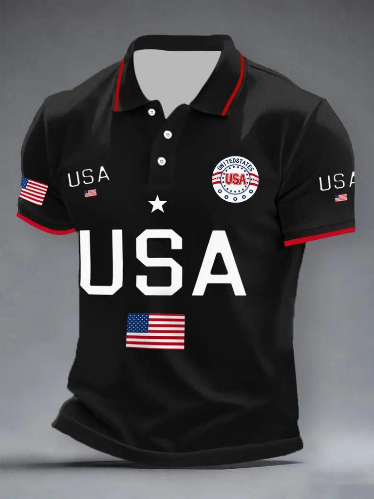 2026 New Men's American Flag 3D Printed Polo Shirt Summer Casual Short Sleeve Lapel Business Sports Top