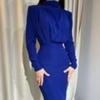 Fashion Elegant Long Sleeved Slim Fit Dress Autumn New Half High Collar Loose Casual Simple Long Dresses Solid Color Streetwear High Waist Clothing