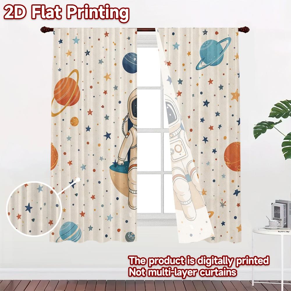 2D FLAT PRINTING 2pcs Curtains (Without Rod) Astronaut Among Stars Popular Window Curtain Fabric Curtains Gift for Living Room,