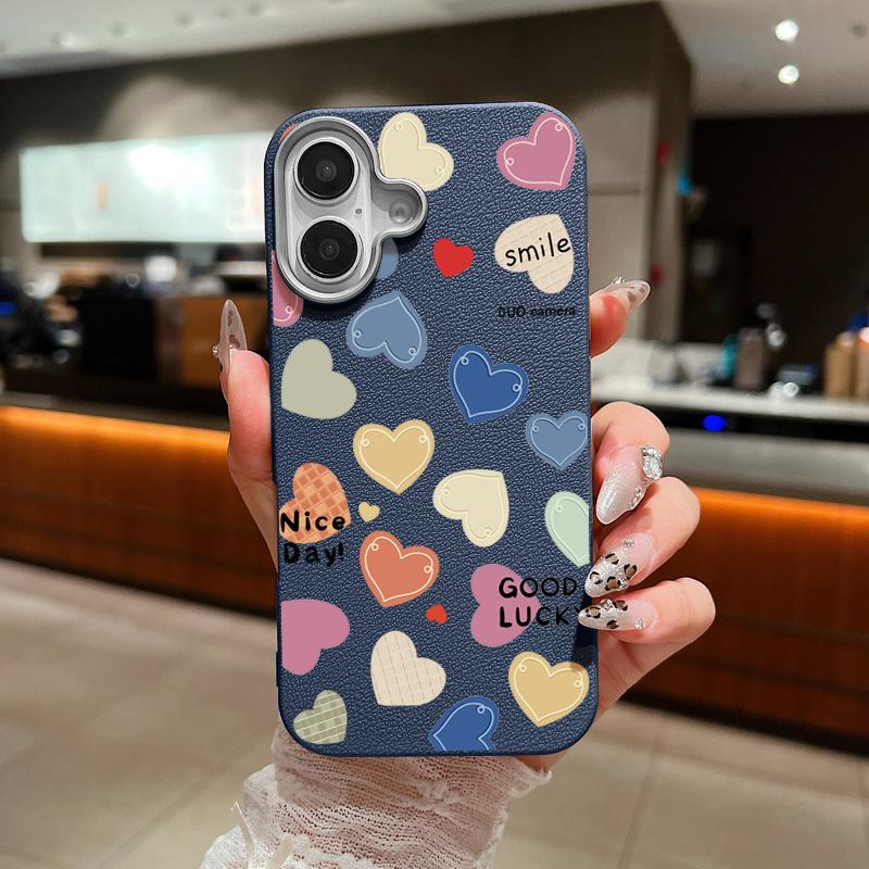 Urocze kolorowe nadruki serc miłości Wstrząsoodporne miękkie TPU Smukłe etui na telefon Dla iPhone 16 Pro Max 15 Pro 14 13 12 11 Ochrona obiektywu Matowa skórzana tekstura Pokrowiec