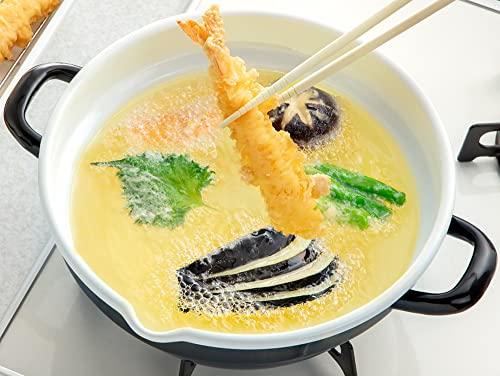 Takagi Metal Easy-to-Clean Enamel Glass Deep Fryer, Induction Compatible, 24cm, Black/White, HT-24BW