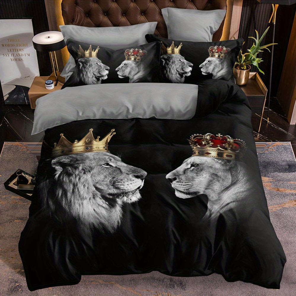 Fashion Duvet Cover Set Lion Tiger Eagle Beast Print Bedding Set With Zipper Closure Soft Comfortable Duvet Cover For Bedroom