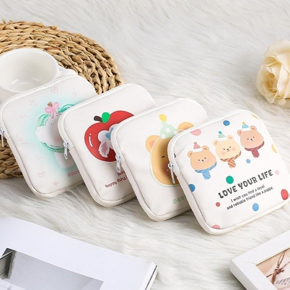 New PU Sanitary Pads Bag Large Capacity Multipurpose Coin Purse Mini Data Cables Organizer