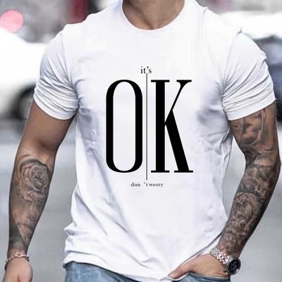 Men's T-Shirt Ok Text Tees Oversized Short-Sleeved Tops Quick-Drying Breathable Clothing Summer Shirt For Male T-shirts