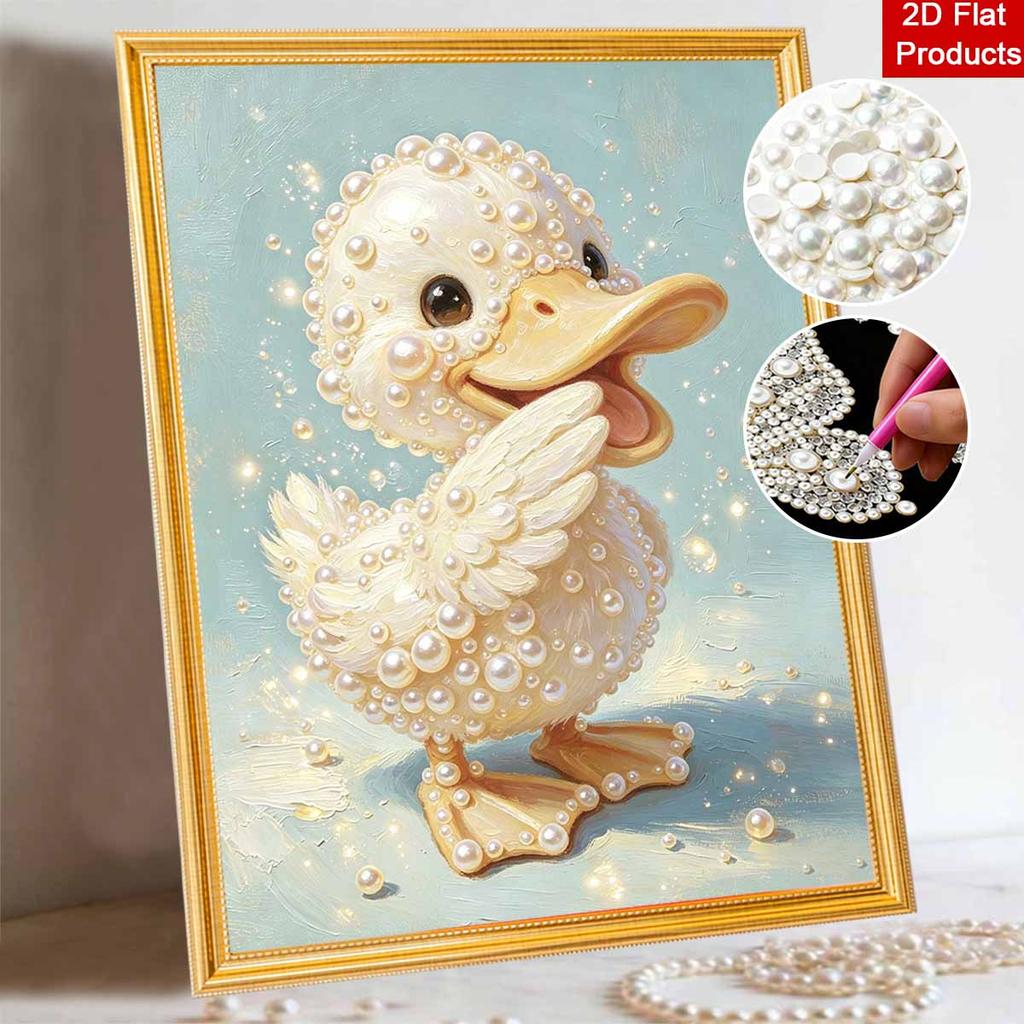 Adorable Little Duck Pattern Framed Pearl Painting Kit DIY 3D Sparkling Bead Canvas Art Relaxing Handmade Craft Perfect Gift for Women