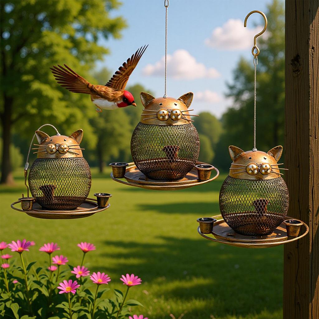 Bird Feeder Outdoors Iron Cat Shape Food Holder Cute Gift Garden Yard Decoration