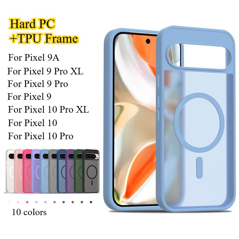 

For Pixel9a Magnetic Matte Translucent PC Shockproof Case for Google Pixel 9A 9Pro XL 10 Pro for Magsafe Wireless Charge Cover For Pixel 10 Pro XL світло-синій колір