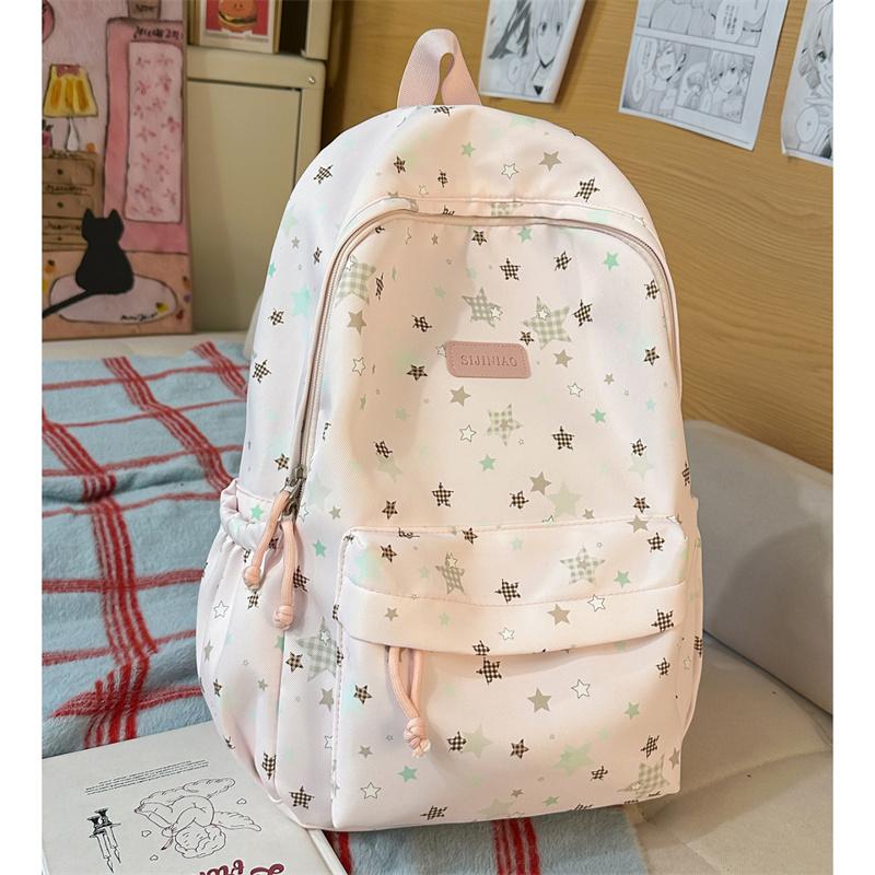 Star Print Large Capacity Backpack Grade 3-6 Student Schoolbag