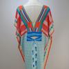 Quick-Dry Beach Cover Up Dress With Front Back V-Neck Loose Fit Printed Tunic Women Swimming Vacation