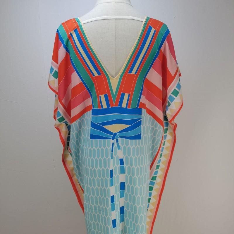 Quick-Dry Beach Cover Up Dress With Front Back V-Neck Loose Fit Printed Tunic Women Swimming Vacation
