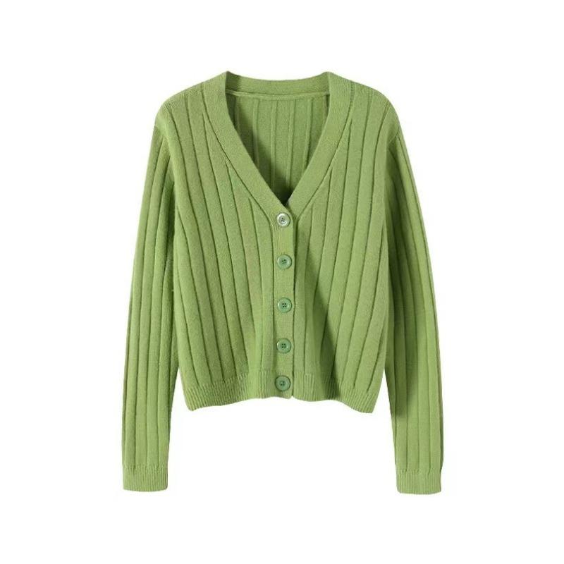 Vielseitiges kurzes Herbstoutfit, lockerer Langarmpullover mit V-Ausschnitt, Strickpullover, Strickjacke, Damenoberteil